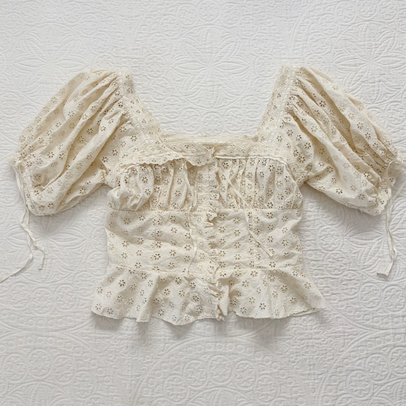 Doen Tops - DOEN Docia Eyelet Embroidered Top in Nut Milk Sz L